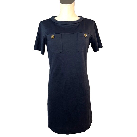 Tory Burch Women’s Wool Mini Shift Dress size S Navy Elegant Minimalist - Picture 1 of 6